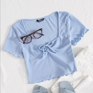 Lettuce Trim Rib-knit knotted Tee